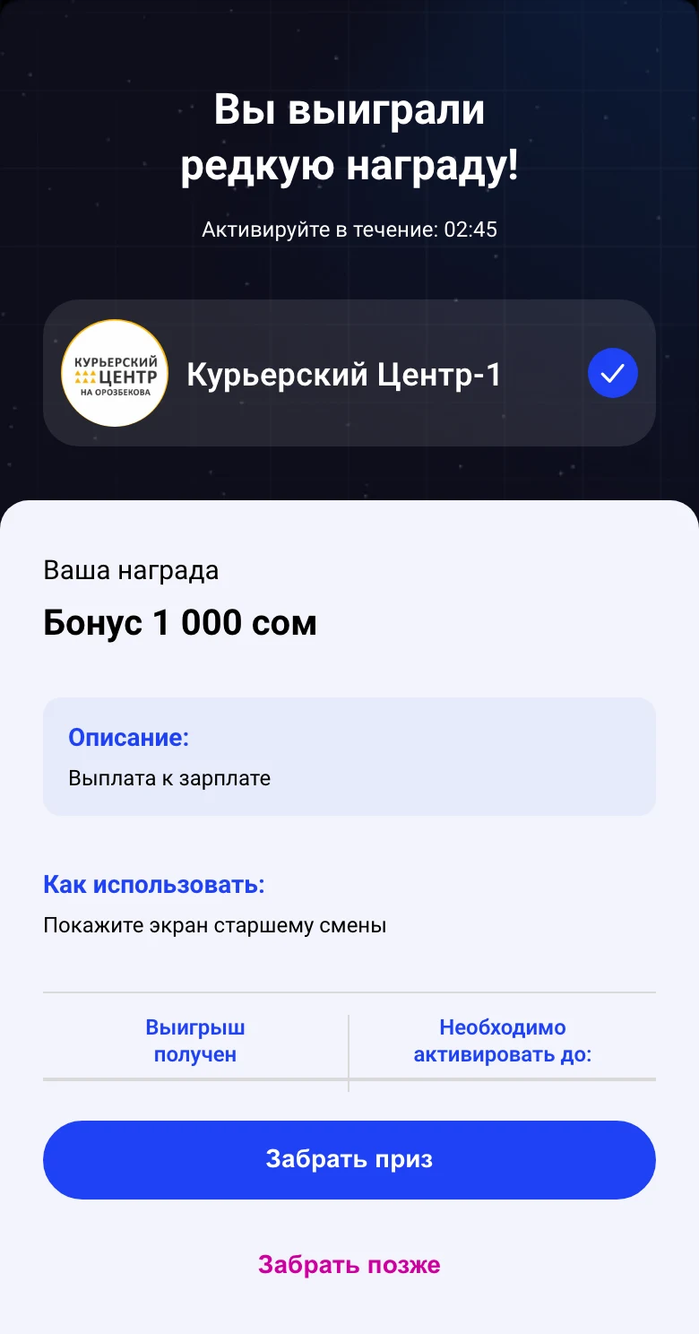 Выигрывает бонус: экран игры Курьерский Центр-1